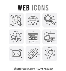 Web Outline Set Icons Thin Style Pictogram Minimalist