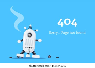 Web page 404. Broken robot icon. Page not found. Flat style illustration.