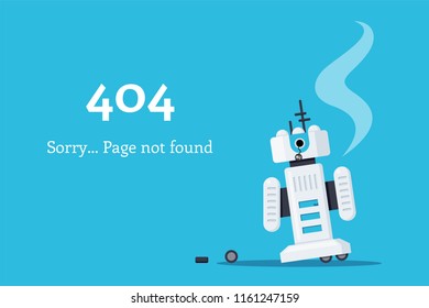 Web page 404. Broken robot icon. Page not found. Flat style illustration.