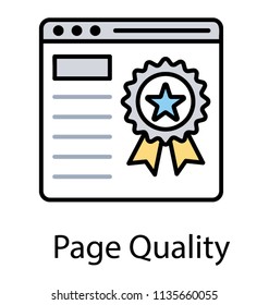 
Web page with achievement badge showing icon for page quality 
