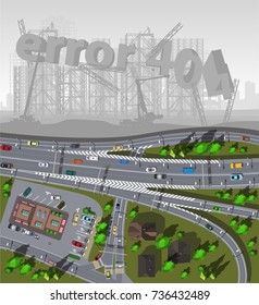 Web page banner with 404 error message with city map