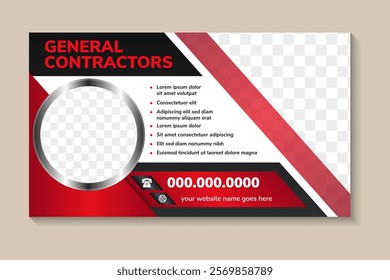 web page banners template design with headline is general contractors. space of photo and text. Advertising banner with horizontal layout. white background with diagonal shape.