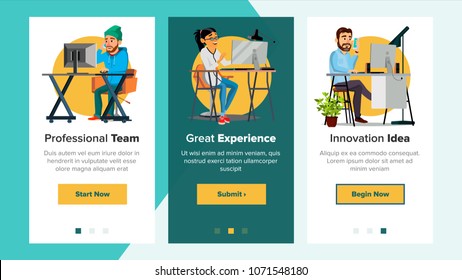 Webpage Banners Vektor. Geschäftstechnologie. Finanzmanagement. Cartoon-Team. Onboarding Screen. Die Gelegenheit sieht aus.Illustration
