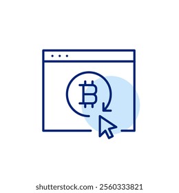 Web page, bitcoin, refresh arrow and click. Crypto wallet reload, instant account access. Pixel perfect, editable stroke icon