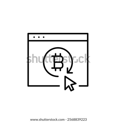 Web page, bitcoin, refresh arrow and click. Crypto wallet reload, instant account access. Pixel perfect vector icon