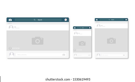 Web Page Browser, Concept Of Facebook Social Page Interface On The Laptop, Phone Or Tablet. Vector Illustration.