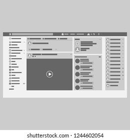 Web page browser, concept of Social Page Interface on the laptop, social media vector illustration.	