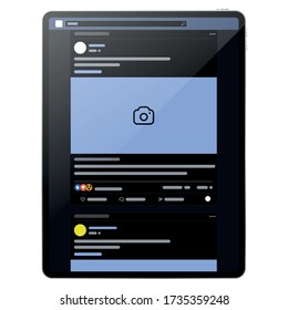 Navegador de páginas web, concepto de interfaz de página social en el teléfono, UI y UX Alternativa de moda Concepto Vector Mockup in Black Color Theme Aislado en fondo blanco. ilustración vectorial.