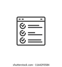 Web Page Browser Report Outline Icon. Linear Style Sign For Mobile Concept And Web Design. Task Simple Line Vector Icon. Checklist Symbol, Logo Illustration. Vector Graphics