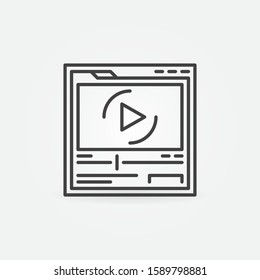 Web Page in Browser with Video Player vector outline concept icon or logo element