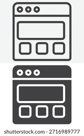 Icono de la ventana del navegador de la página del Web establecido en estilo diferente. Formularios de contorno de línea e icono sólido. Signo y Vector de trazo editables. Icono de Web para Internet y la interfaz de usuario del sitio.