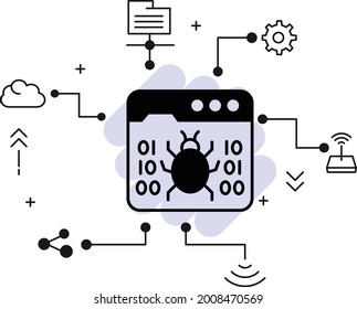 Web Page Bug Stock Illustration, Web Malware Concept, Browser Hijacking Phishing Vector Glyph Icon Design, Internet Virus Sign, Cloud Computing And Internet Hosting Services Symbol, 