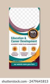 Diseño de Plantilla de campaña de página de Web con titular es la educación y el desarrollo de la carrera. espacio de collage de fotos y texto. Anuncio publicitario con diseño de Vertical. colorido sobre elemento en fondo blanco.