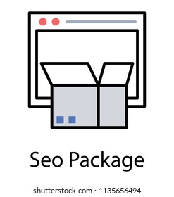 
Web page and a cardboard box altogether giving meaning of seo package 
