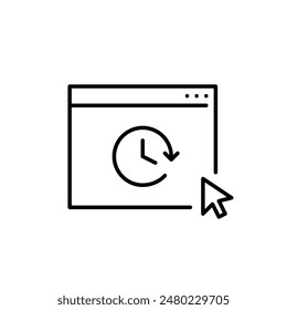Web page, clock and mouse click. Online booking, making appointment. Pixel perfect vector icon