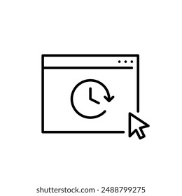 Web de página, reloj y Hacer clic del ratón. Acceso cronometrado, Actualizar en vivo, temporizador y cronograma en línea. Icono de Vector perfecto