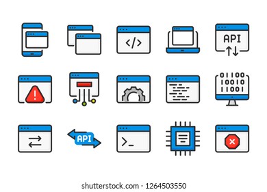Web page color line icons. Website and API vector linear colorful icon set. Isolated icon collection on white background.