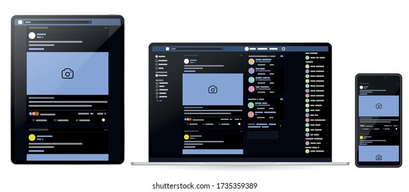 web page, concept of Social Page Interface on the laptop, tablet and phone social media vector illustration