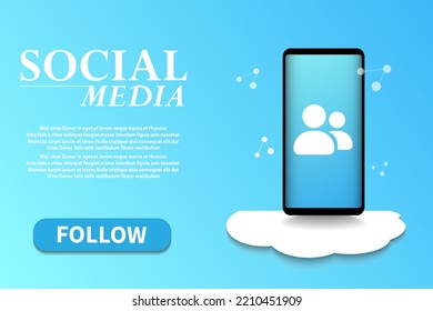 Web page concept for social media.  Promo site screen with text and button for present your app. Vector illustration. EPS10