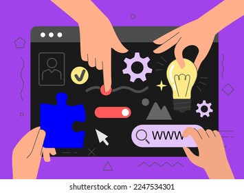 Web page Concept. Use for web page, banner, infographics. Flat illustration editable line. Ui UX design hands