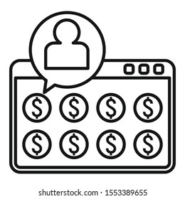 Web page crowdfunding icon. Outline web page crowdfunding vector icon for web design isolated on white background