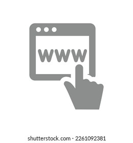Web page with cursor hand vector icon. Internet site with www symbol.