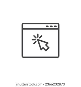 Web page with cursor line icon. linear style sign for mobile concept and web design. Website and arrow click outline vector icon. Browser symbol, logo illustration. Vector graphics