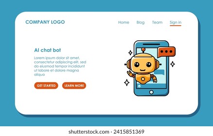 Web page design about using AI for communication. Chat bot assistant for online applications. Simple vector lending concept.