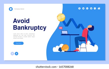 Web page design with bankruptcy concept for website and mobile website development. Creative Website template design vector illustration. Easy to use and customize.