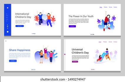 Web Page Design Of Children's Day. Landing Page Vector Illustration Concepts For Universal Children's Day. Children Vector Illustration.