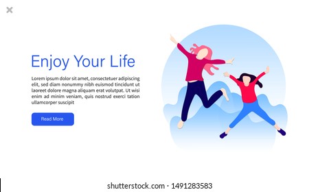 Web page design of children's day. Landing page vector illustration concepts for universal children's day. Children jump with abstract vector illustration.