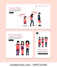 Web page design for children's day. Landing page vector illustration concepts for universal children's day. Children playing outside vector illustration.