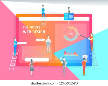Web Page Design Concept Banner Card with Elements Include of Menu, Button, Graphic and People. Vector illustration
