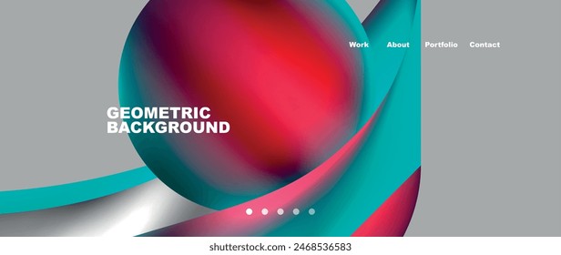 Web page design with geometric elements - circle and wave. Techno art concept. Vector Illustration For Wallpaper, Banner, Background, Card, Book Illustration, landing page