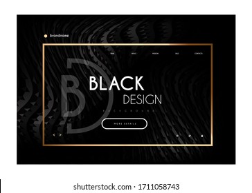 Web page design, landing page in black and gold minimalistic style. Vector illustration