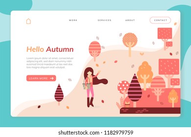 Web page design/ Landing Page templates for Sale and Hello Autumn Theme. Vector illustration concepts for website and mobile application.