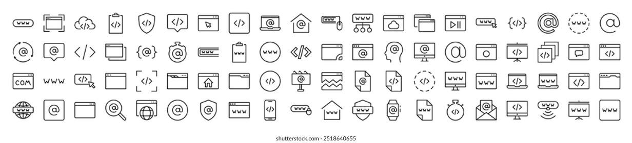 Web Page, Design, Programming Related Line Icon Collection. Editable Stroke. Perfect for Infographics, Articles, Books, Flyers, Banners
