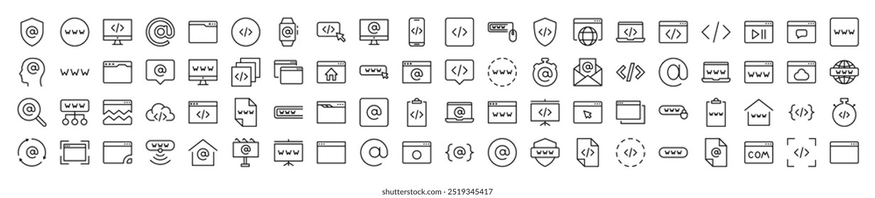 Web Page, Design, Programming Simple Icon Collection. Editable Stroke. Perfect for Infographics, Articles, Books, Flyers, Banners