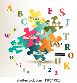 Web page design with puzzles and other elements in modern style