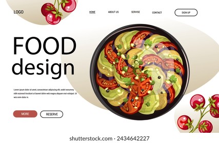 Web page design ratatouille and cherry tomatoes. Freehand drawing, isolate, clipart, vector.
