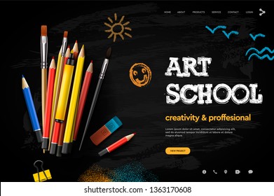 Web page design template for Art School, studio, course, creative kids. Modern design vector illustration concept for website and mobile website development.