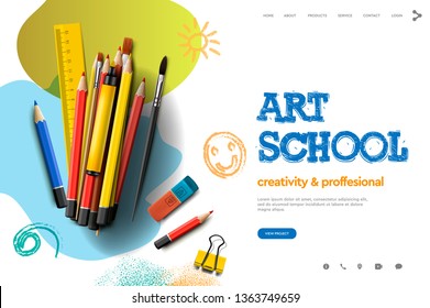 Web page design template for Art School, studio, course, creative kids. Modern design vector illustration concept for website and mobile website development.