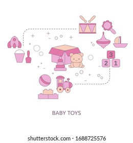 Web page design template with baby toy icons. Vector illustration.