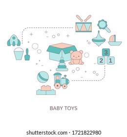 Web page design template with baby toy icons. Vector illustration.