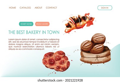 Web page design template for bakery.  Vector illustration for poster, banner, website development, flyer, menu.