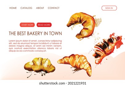 Web page design template for bakery.  Vector illustration for poster, banner, website development, flyer, menu.