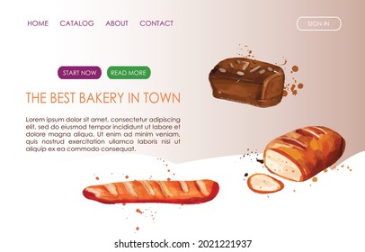 Web page design template for bakery.  Vector illustration for poster, banner, website development, flyer, menu.