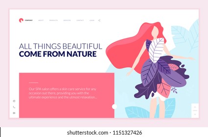 Web page design template for beauty, spa, wellness, natural products, cosmetics, body care, healthy life. Modern flat design vector illustration concept for website and mobile website development. 