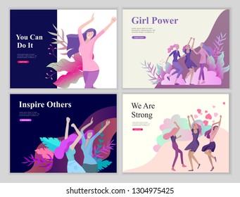 Web page design template for beauty, dreams motivation, International Womens Day, feminism concept, girls power and woman rights, vector illustration for website and mobile website development