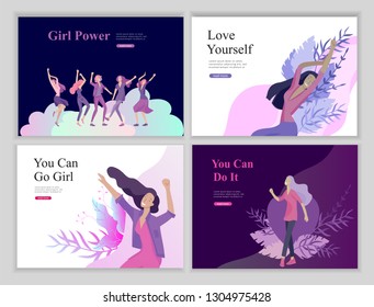 Web page design template for beauty, dreams motivation, International Womens Day, feminism concept, girls power and woman rights, vector illustration for website and mobile website development